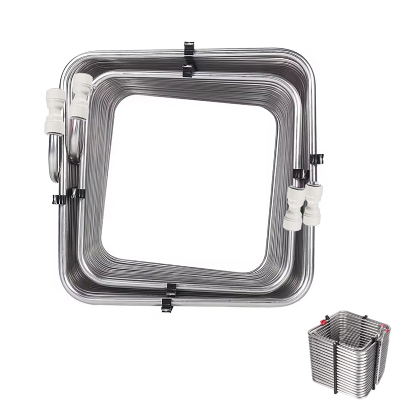 Push Fit Connector - คอยล์สแตนเลส 304 แบบสี่เหลี่ยม, ท่อคอยล์สำหรับทำความเย็นเบียร์สำหรับกล่องจ็อกกี้แบบมีฉนวน พร้อมข้อต่อแบบกดขนาด 9.52